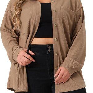 Plus Size Waffle Knit Shirt Jacket for Women Casual Long Sleeve Button Down Shir